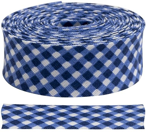 AERZETIX - C68029 - Cinta al sesgo decorativo 4.5 metros x 20mm con motivo cuadrados - color azul/blanco - en poliéster/algodón