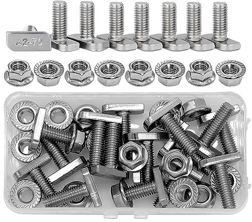 ZHIYUQL 16 tornillos de cabeza de martillo, M8 × 25 mm, acero inoxidable A2-70, con 16 tuercas hexagonales M8 para módulos fotovoltaicos, perfil de aluminio, invernadero, riel de montaje solar