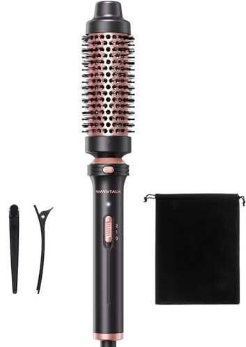 Wavytalk Thermal Brush, 1 1/2 inch Heated Round Brush with Detachable Head, Velvet Pouch and Dual Voltage for Travel, Easy to Create Blowout Look, Rose Gold
