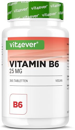 Vitamina B6 como P-5-P - 365 comprimidos - Altamente dosificado con 25 mg (piridoxal-5-fosfato) - Premium: Vitamina B6 bioactiva - Sin aditivos indeseables - Vegano