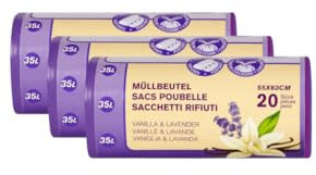 Müllbeutel Allzweckbeutel Reißfeste Müllbeutel mit Zugband 35L - Vanilla & Lavender 3 Rollen x 20 Beutel