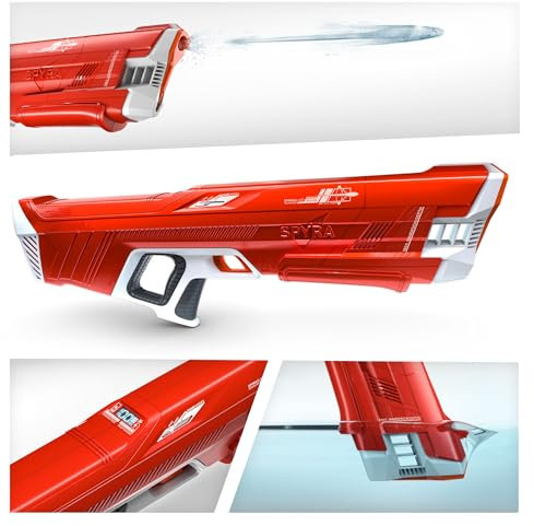 SpyraThree™ Wasserpistole elektrische Wasserspritzpistole | automatisches Aufladen | 3 Spielmodi | LED-Schuss- & Batterieanzeige | 15m Reichweite | Premium-Sommerspielzeug (rot)