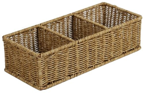 Waterproof Wicker Bathroom Basket with 3 Compartments, Light Brown