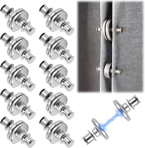 10 Pairs Magnetic Curtain Clips, Heavy Duty Button Weights Magnets Clasps Light Leakage Prevention Keep Curtain Closed Magnetic Buckle Leak-Proof Buckle for Home Bedroom Office Draperies Tubs