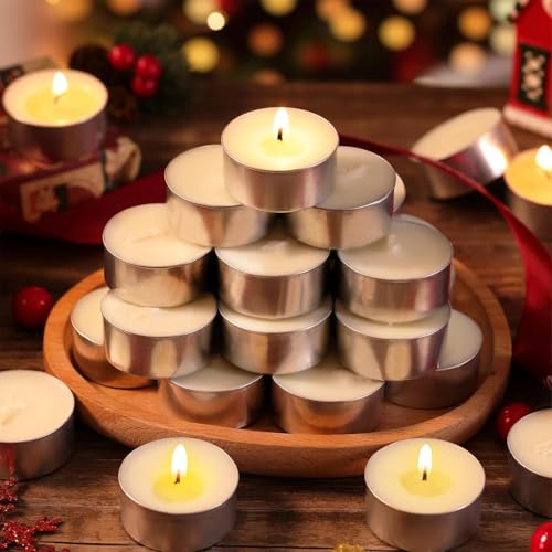 Velas de té de cera de palma, 50 unidades, 6 horas, sin parafina, velas pequeñas sin fragancia, velas blancas, de larga duración, para bodas, fiestas, hogar y emergencias