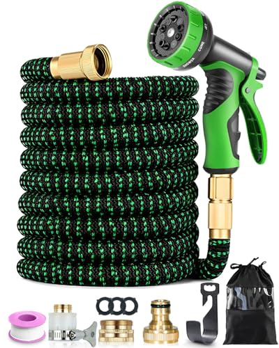 Flexibler Gartenschlauch 30m/100FT, Erweiterbarer Gartenschlauch mit 10-Funktions-Düse, 3/4 und 1/2 Zoll Messinganschlüssen, Leichter und Knickfreier, für Gartenarbeit, Waschen und Gießen