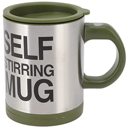 Self Stirring Coffee Mug, Electric Mixing Cup with Lid Coffee Blending Mug for Chocolate, Milk, Tea, Office, Home, Kitchen 400ml (Army Green)