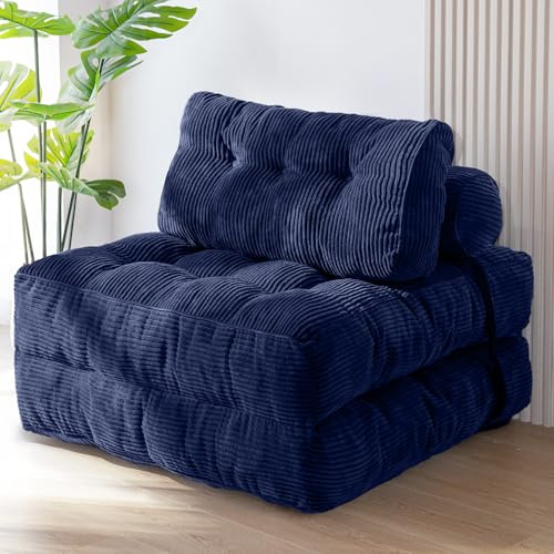 MAXYOYO Folding Sofa Bed, Convertible Sleeper Chair with Pillow Foldable Mattress with Back Support, Portable Fold Out Chair Bed Comfy Floor Sofa Lounge for Living Room Bedroom, Navy