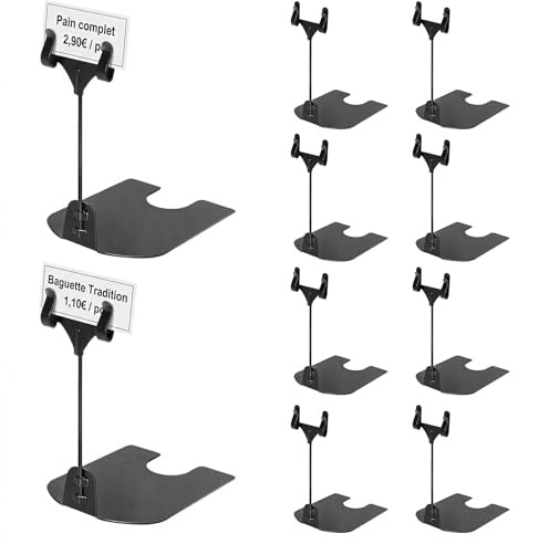 Angoily 10 Pièces Porte-Étiquette de Prix - Pince Noir 10cm Support d'Affichage à Double Clip Rotatif 360° - Porte Étiquettes pour Panneau Pancarte - Accessoire Magasin Boulangerie Buffet Brocante