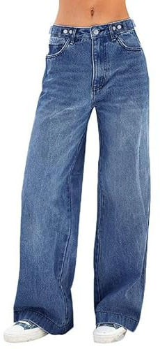 EMMIOL Women's Wide Leg Jeans Baggy Jeans Mid Waist Stretch Boyfriend Denim Pants Vintage Trousers with Pocket