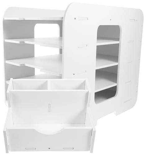 Homoyoyo Organisateur de Bureau à Niveaux Bois-Plastique Support de Rangement Documents et Dossiers Étagère Stable pour Bureau Étude et Maison Organiseur de Fichiers Empilable Blanc