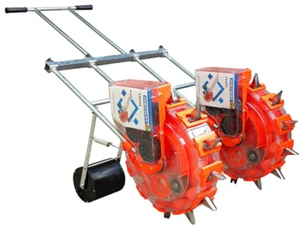 Jidanmian Sembradora Manual, plantadora de jardín con Ruedas y 8 Discos para Semillas, Carro de jardín con Rodillo y aplicador de Fertilizante, para sembrar Cacahuetes/maíz/Soja/habas(12-Nozzle)