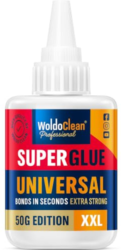 WoldoClean Snabblim Extra Starkt 50g - Flytande, Vattentåligt & Värmebeständigt, Universellt Superlim för Plast, Keramik, Gummi & Metall, Med Nål mot Uttorkning