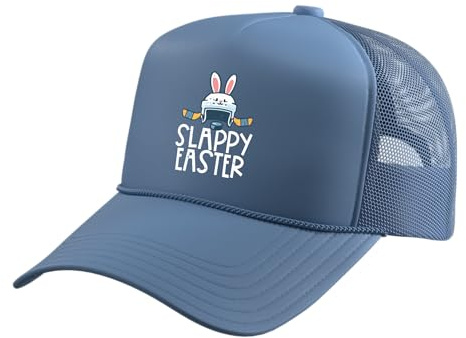 Slappy Easter Ice Hockey Helmet Bunny Men Boys Kids Youth Trucker Hat with Adjustable Mesh Back, Light Blue