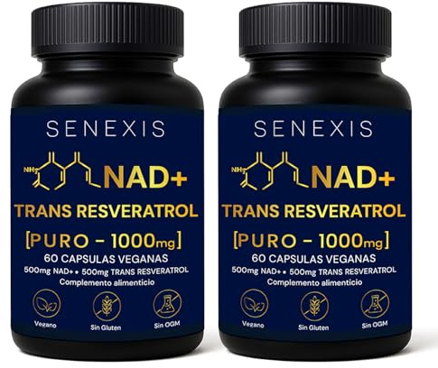 NAD Resveratrol Puro 1000 mg, 60 Cápsulas Veganas, NAD+ y Trans-Resveratrol