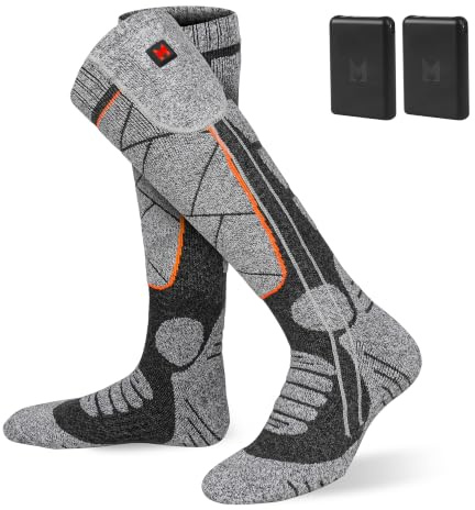 MRAWARM Rechargeable Heated Socks for Men Women (Graphite Grey/Orange)