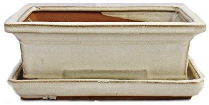 Exotenherz - Bonsai-Schale mit Unterteller Gr. 3 - hellbeige - eckig - Modell G29 - L 18cm - B 13cm - H 6cm