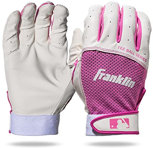 Franklin Sports Youth Teeball Batting Gloves - Youth Flex - Kids Batting Gloves for Teeball, Baseball, Softball - White/Pink - Tee Ball Small