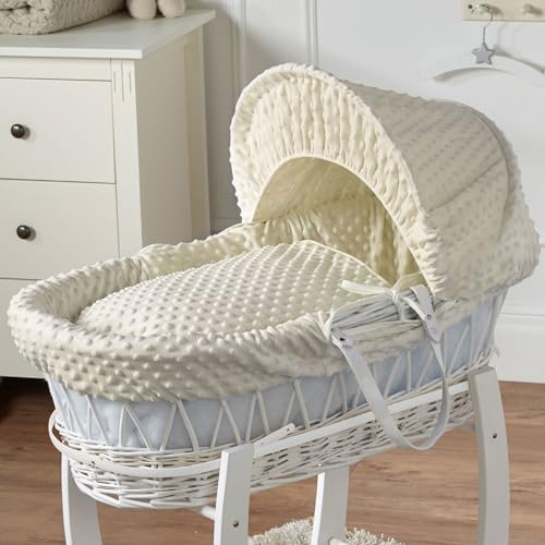 For Your Little One Cream Dimple White Wicker Baby Moses Basket With Mattress
