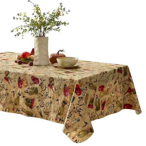 Newbridge Tuscan Oil and Vinegar Vinyl Tablecloth with Flannel Backing, Tuscany Olive Oil Bottle Print, Wipe Clean Easy Care, 60 x 84 Inch Rectangle
