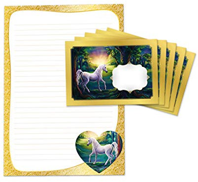 Briefblock mit Umschlag für Kinder Einhorn gold Briefpapier-Set (Block A4 mit 25 Blätter + 15 Umschläge)