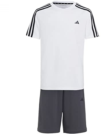 adidas Unisex - Bambini Train Essentials AEROREADY 3-Stripes Regular-Fit Training Set, White/Noir, 15-16 Years