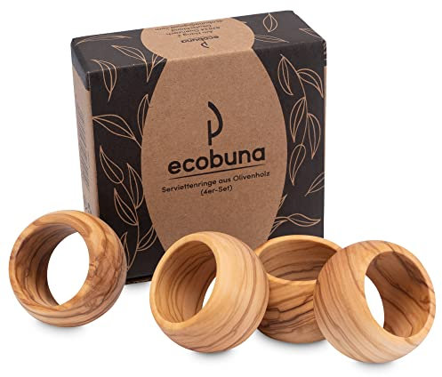 Ecobuna Serviettenringe aus Olivenholz (4er Set) - edle Serviettenhalter als Tischdeko im Alltag, zum Fest, Geburtstag, Hochzeit und Weihnachten