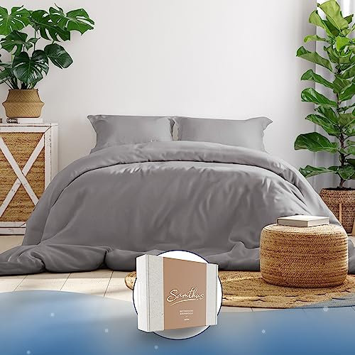 Samthus Bettwäsche 200x200 Baumwolle Satin - Oeko-Tex Made In Green - Himmlisch weicher Schlaf - Bettwäsche-Set mit 1x Bettbezug 200x200 + 2X Kissenbezug 80x80 - Duvet Cover - Grau