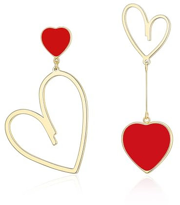EVER FAITH Asymmetrische Ohrringe Herz Tropfen Ohrstecker schwarze mismatched earring Rot-Gold-Ton