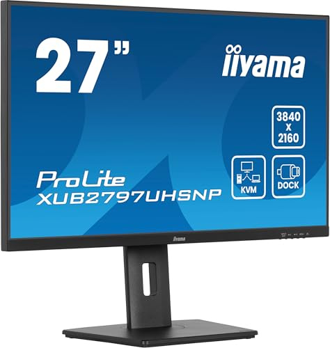 iiyama XUB2797UHSNP-B1 27 inch IPS USB-C Dock Display 96W Charging, 4ms, 3840x2160, RJ45/HDMI/DP, 1 x DP-OUT(MST), 4 x USB Hub, KVM, Height Adjustable Stand, 5 Yr Warranty