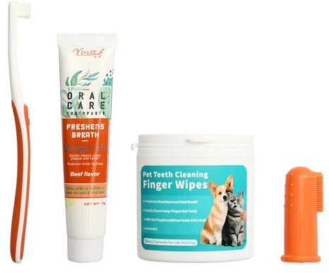 HundezahnbüRste, 70g Hundezahnpasta zahnbürste hund FüR Hunde Und Katzen, Hunde Zahnpflege EnthäLt 50 StüCk ZahnreinigungstüCher, zahnpasta hund