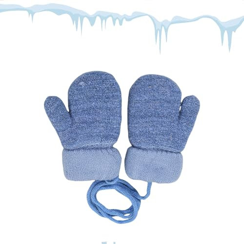 LILIKAI Fäustlinge Kinder,Baby Handschuhe Kinder 2 Jahre,Winter 1-2 Jahr Kleinkinder Strick Gloves mit Schnur,Kinderhandschuhe Kleinkind Handschuh,Wollhandschuhe für Kind Winterhandschuhe (Blau)