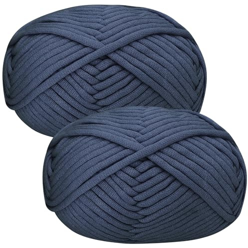 Häkelgarn Baumwolle Häkelwolle Chenille Wolle zum Häkeln 2 X 50g Häkelwolle,Crochet Yarn Dickes Baumwoll-Nylon-Mischgarn Häkelgarn für Anfänger Dunkelblaues Garn