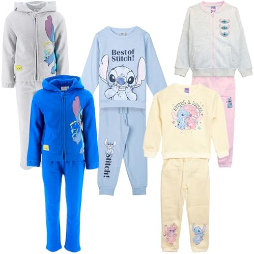 Disney Stitch - Bambina - Tuta Sportiva Felpata Jogging Ginnastica Cordinata Felpa Full Print e Pantalone [C304 Grigio - 2 anni]