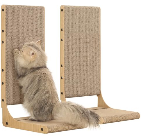 Zakkart 2-Pack Cat Scratching Board, 25.6'' Tall Cardboard L Shape Vertical Cat Scratchers for Indoor Cats, Cat Scratching Post for Wall and Couch, Large