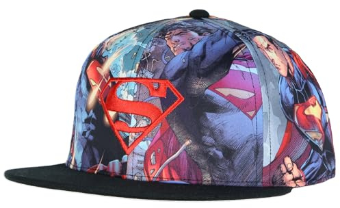 DC Comics Superman - Cappello da adulto con scene di combattimento sublimato, regolabile, cappello snapback per uomini e donne, multicolore, Multicolore, Taglia unica