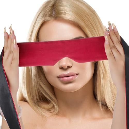 Yuanchu Augenmaske aus Satin, Weiche Augenbinde 148cm Verstellbar Schlafmaske Sex Augenabdeckung Reise-Augenmaske Satin Augenklappe für Frauen Männer Erwachsene Paare Nickerchen Meditation (Rot)