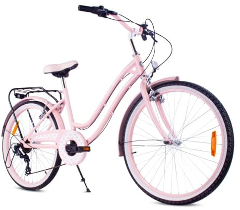 sun baby Mädchenfahrrad 24 Zoll Heart Bike Rosa, Kinderfahrrad für 8-12 jährige Mädchen mit 7-Gang, Gepäckträger, Metallkotflügel, V-Brake, Kettenschutz