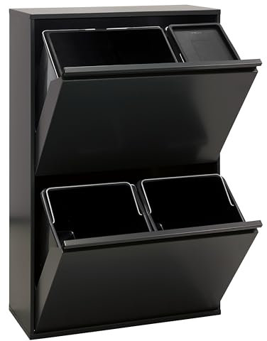 Arregui Basic CR606-B2 Cubo de Basura y Reciclaje de 4 Compartimentos | 23+11+17+17 L (68 L) | con Cubetas para Envases y Orgánico | Cubos de Basura de Cocina | Contenedores de Reciclaje | negro