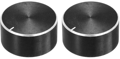 sourcing map 2pcs Potentiometer Knob Knurled Shaft Black Tone Aluminum Smooth Surface Rotary Knob 26mmx13mm Volume Control Knob
