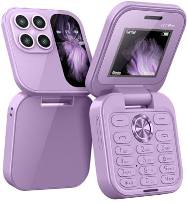Mini Small Flip 2g Non-smart Phone Pushbutton Retro Elderly Mobile Phone, Support Multiple Languages, i17 Foldable Cell Phone 0.66 Inch Unlocked Bluetooth Earphone Dialer Support sim (Purple)