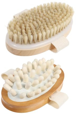 Veemoon 2 piezas Cepillo Corporal de Madera con Mango Exfoliador y Masajeador para Seca para Ducha y Cuidado la Circulación Sanguínea y Impurezas