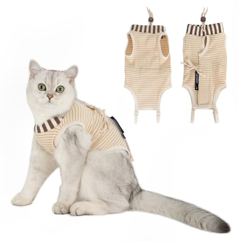 H HIDREAM Cat Clothes for Cats Only Female, Onesie for Women Spaying, Weaning, Skin Disease, Adjustable Cat Surgical Recovery Suit Gown Brown M