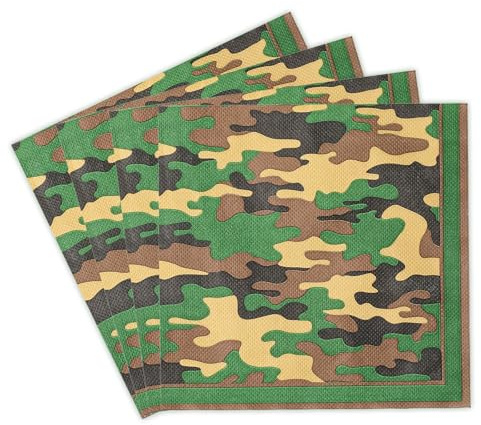 Tookala Tovaglioli per feste con motivo mimetico, per compleanno e ragazzo, decorazione usa e getta, tovaglioli decorativi di carta, tovaglioli da cocktail, fazzoletti, dimensioni 33 x 33 cm, 2 strati