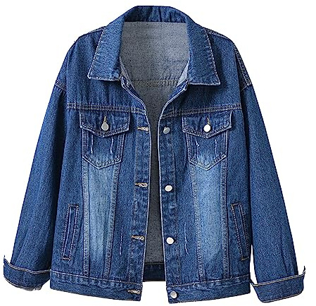 MJGkhiy Giacca Donna In Jeans Curvy Maniche Lunghe Giubbino Jean Elegante Strappati Giacche Corta Retro Moda Button Up Denim Jacket Autunno Primavera