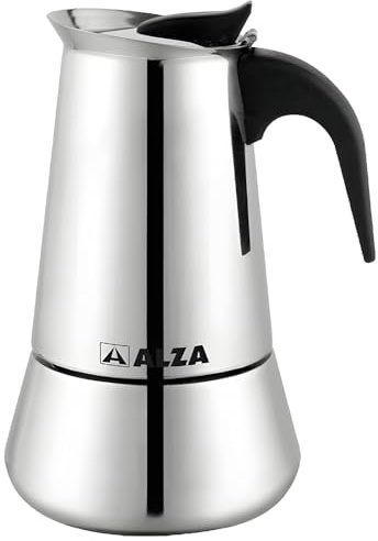 ALZA Java - Cafetera Italiana de 9 Tazas, 450ml, Acero Inoxidable, Todas las Cocinas, Inducción, Mango Ergonómico, Base de Acero Ferrítico, Moka