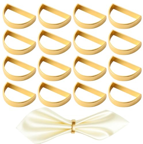 16 Stück Serviettenringe Gold, 4,5x3cm Halbkreisförmige Serviettenschnallen aus Legierung, Elegante Serviettenhalter Ringe für Tischdekoration, Hochzeit Deko, Abendessen und Party