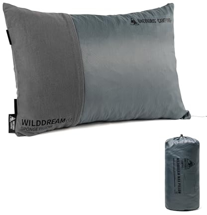 OneTigris WILDDREAM Campingkudde stor, kudde av krossat litet minnesskum, komprimerbar resekudde för utomhusbruk, ryggsäcksturism och bil (48 x 34 x 14 cm)