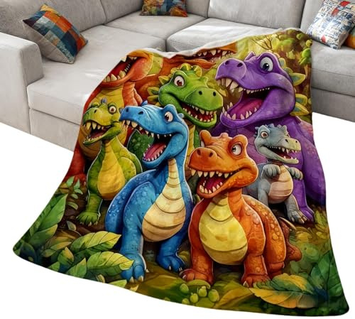 Couverture de lit, flanelle chaude et colorée – Jeté de lit imprimé dinosaure – pour salon, chambre à coucher, canapé, salon, dortoir, appartement, enfants, garçons, filles, adolescents