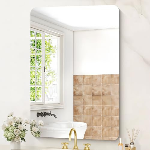 KOCUUY Espejo de baño Rectangular sin Marco, Espejo de Pared de 60 x 90 cm, Espejo con Cristal irrompible, reflexión HD, Esquinas Redondeadas, Adecuado para baños, dormitorios o vestidores.